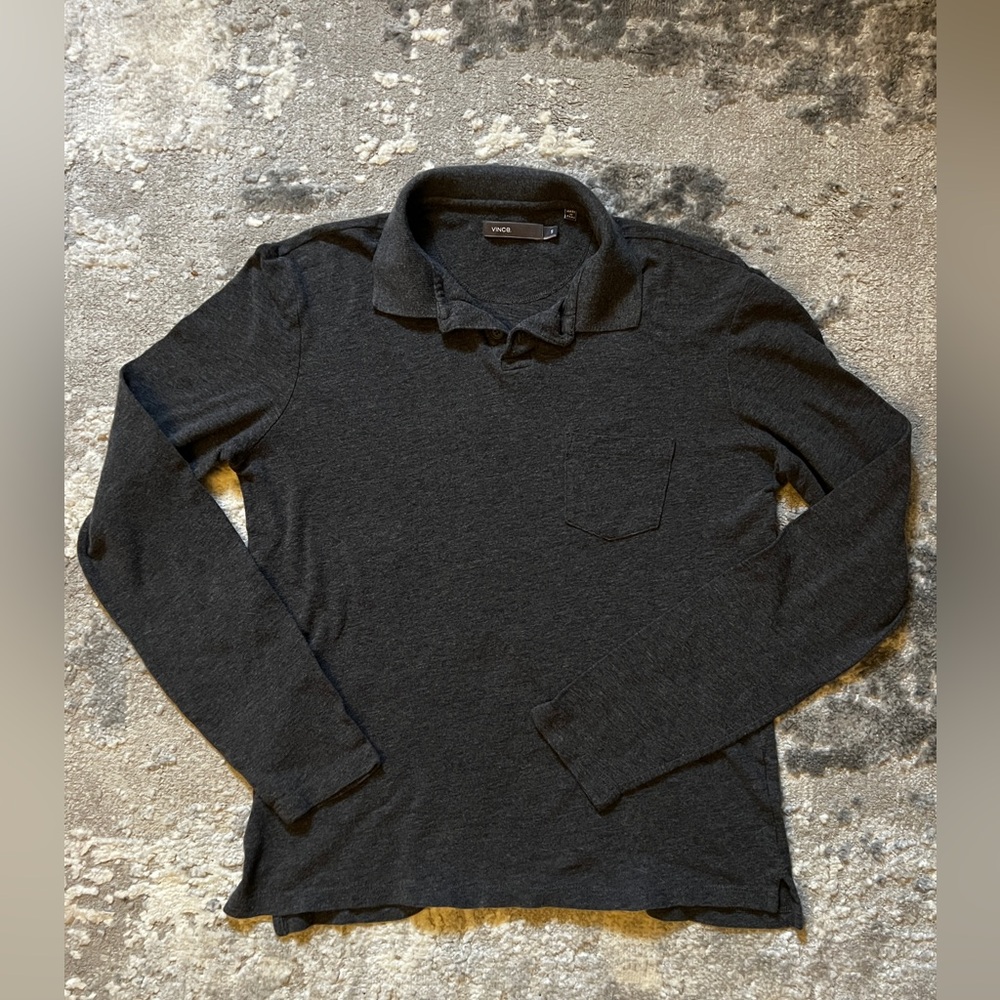 Vince Long  Sleeve Dark Heather Grey Shirt Mens Small 100% Cotton